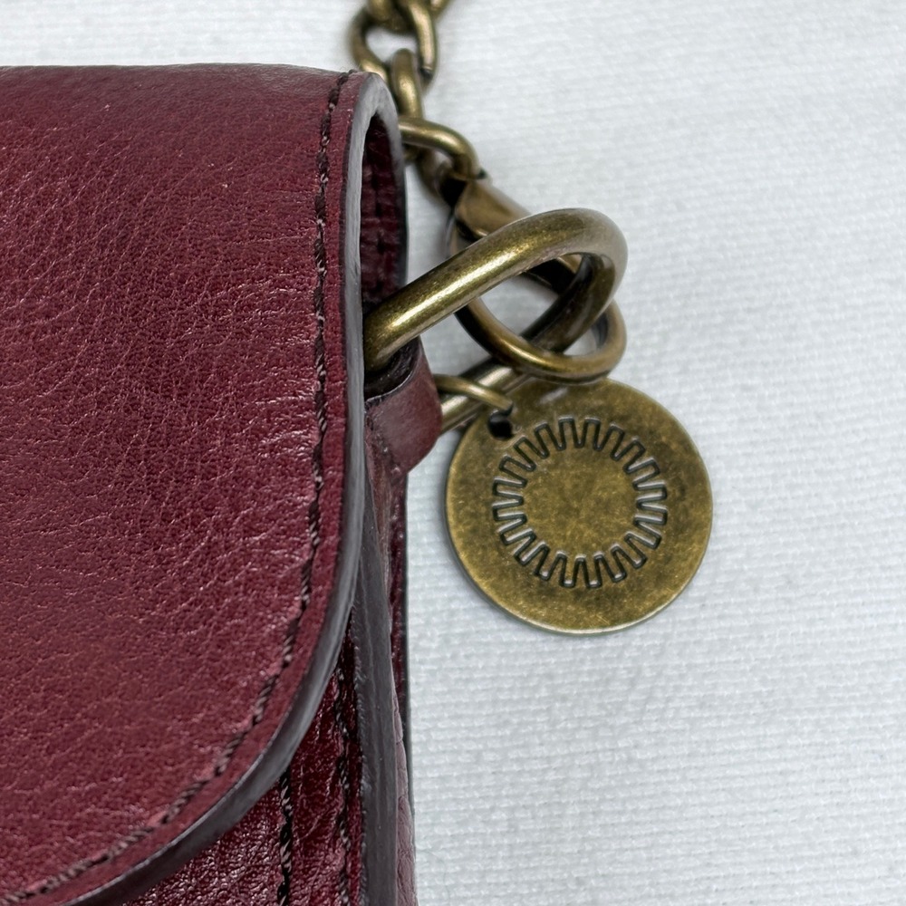 UGG Burgundy Brooklyn Pebbled  Leather Mini Crossbody Bag Turn Lock Chain Strap - Picture 8 of 16
